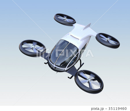 空を飛ぶ白色の自動運転ドローンタクシー 35119460