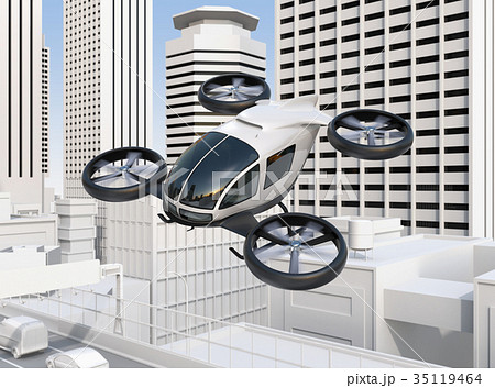 高速道路の渋滞を避けて自動運転ドローンタクシーで移動するコンセプト 高速道路の渋滞を避けて自動運転ドローンタクシーで移動するコンセプト 35119464