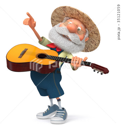 3d illustration funny farmer with a guitar 35121059