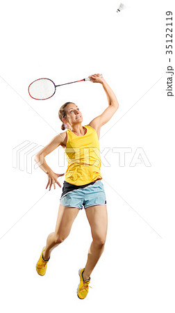 Young woman badminton player (ver with shuttlecock) Young woman badminton player (ver with shuttlecock) 35122119