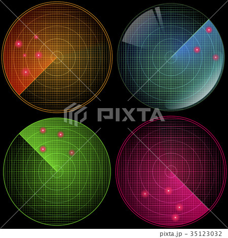 Radar set with targets in process. Navigation HUD 35123032