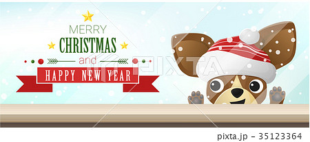 Merry Christmas and Happy New Year with dog Merry Christmas and Happy New Year with dog 35123364