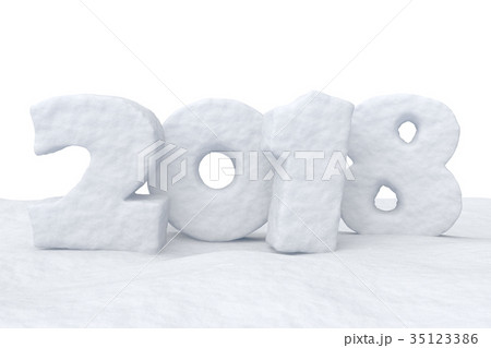 New Year 2018 snow text on snow surface 35123386