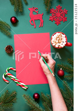 Christmas red blank for letter to Santa on green. Christmas red blank for letter to Santa on green. 35123514