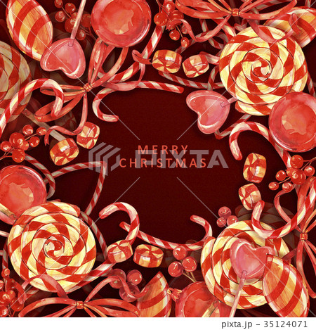Watercolor sweets card. New year lollipop border 35124071