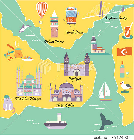 Tourist map with famous destinations  of Istanbul 35124982