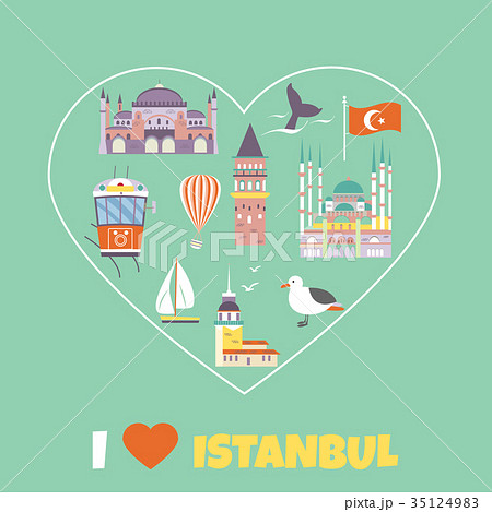 Tourist poster with famous  landmarks of Istanbul. 35124983