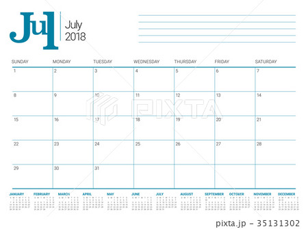 July 2018 calendar planner vector illustration 35131302