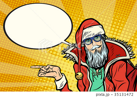 Hipster Santa Claus shows sideways and says comic 35131472