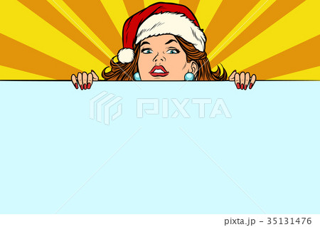 Santa girl with copy space poster 35131476