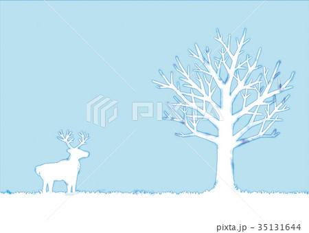 冬の木とトナカイのイラスト 35131644