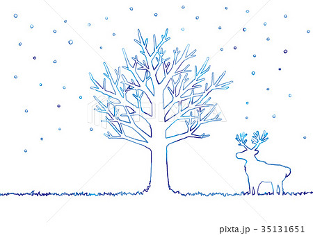 冬の木とトナカイのイラストのイラスト素材 35131651 Pixta