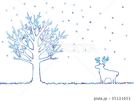 冬の木とトナカイのイラストのイラスト素材 35131653 Pixta