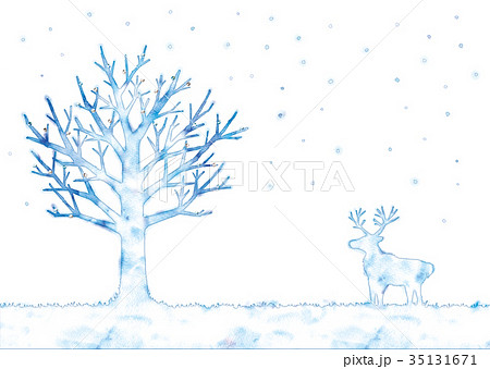 冬の木とトナカイのイラストのイラスト素材 35131671 Pixta