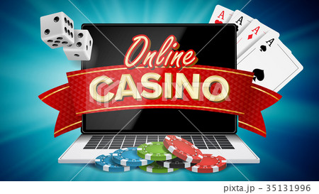 Online Casino Poster Vector. Modern Laptop Online Casino Poster Vector. Modern Laptop 35131996