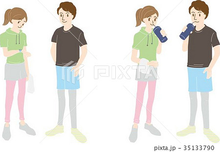 スポーツをする男女のイラストのイラスト素材