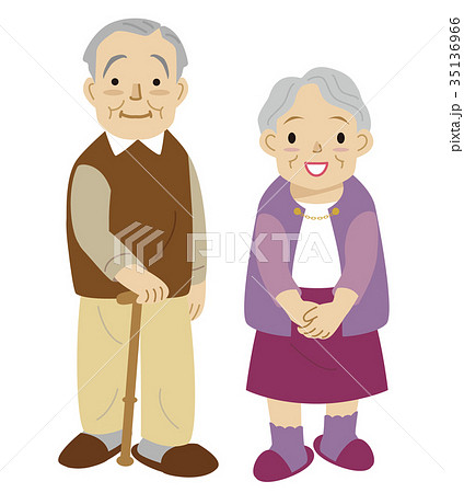 高齢者男女 シニア 二人 全身のイラスト素材