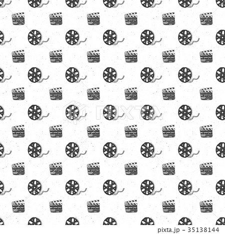 Cinema tape, film reel, clapper seamless pattern Cinema tape, film reel, clapper seamless pattern 35138144