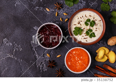 Traditional Indian raita with cucumber 35138752