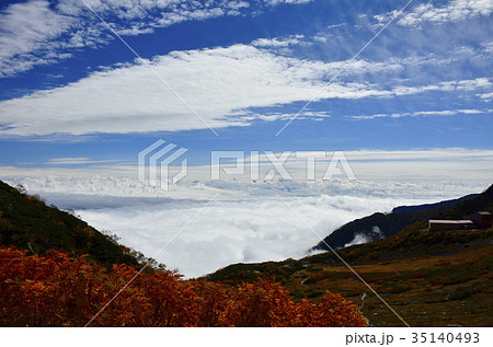 駒ケ岳の紅葉10月 千畳敷カールからの雲海 駒ケ岳の紅葉10月 千畳敷カールからの雲海 35140493