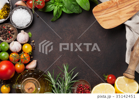 Tomatoes, basil, olive oil and spices 35142451