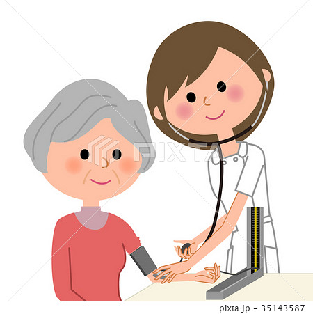 看護師と高齢者 血圧測定のイラスト素材