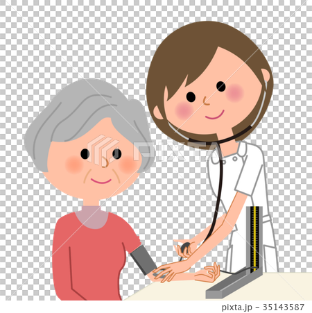 Nurse and elderly blood pressure measurement - Stock Illustration ...