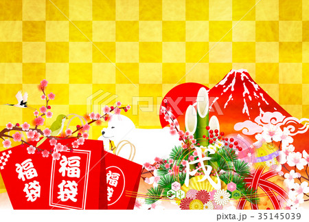 戌　富士山　年賀状　背景  35145039