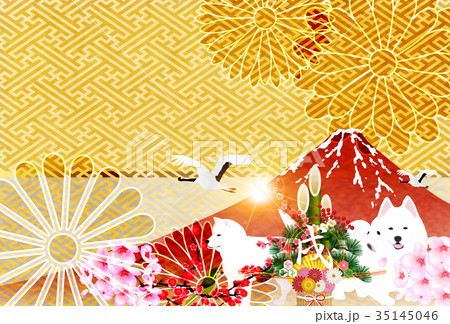 戌　富士山　年賀状　背景  35145046