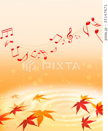 譜面　秋の譜面　音楽　紅葉　秋　五線譜　紅葉狩り 35147671