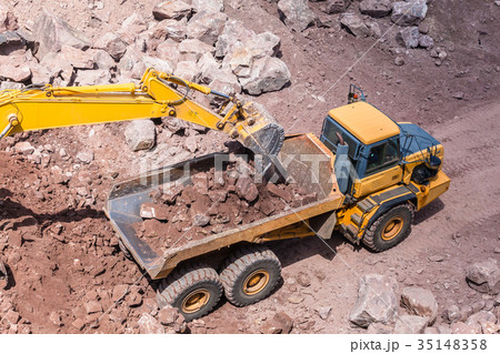 Industrial Construction Excavator Truck Birdseye 35148358