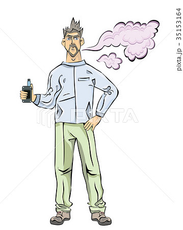 Men with beard vaping. Cloud of vapor. Vector Men with beard vaping. Cloud of vapor. Vector 35153164