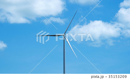 Wind turbine on blue sky background. 35153209