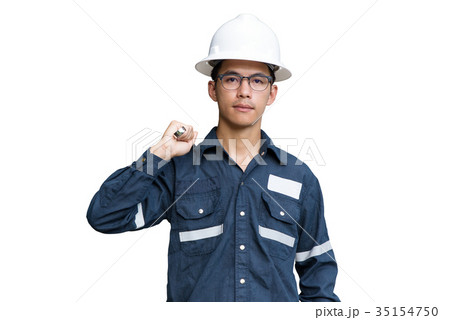 Asian man,Engineer or Technician in white helmet, Asian man,Engineer or Technician in white helmet, 35154750