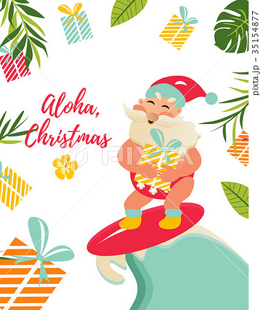 Holiday Greeting Card With Aloha Santa Clausのイラスト素材