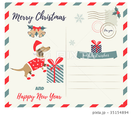 Holiday greeting postcard with holiday dachshund Holiday greeting postcard with holiday dachshund 35154894