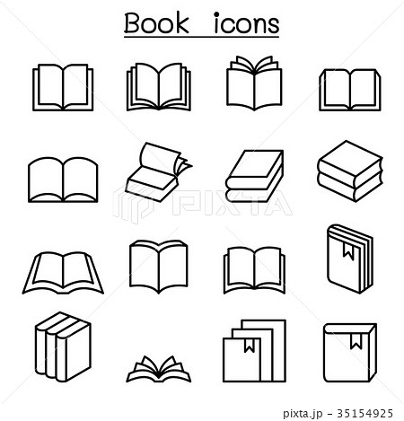 Book Icon Set In Thin Line Styleのイラスト素材