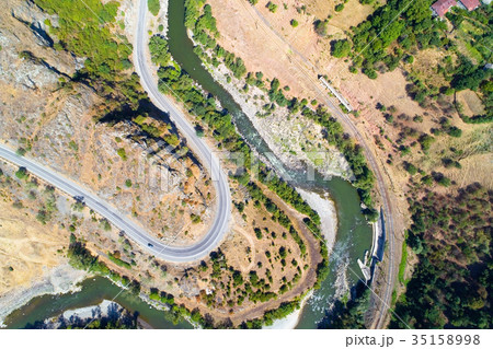 View from above on the river and the road. 35158998