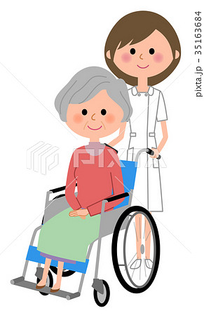 看護師 車椅子の患者のイラスト素材