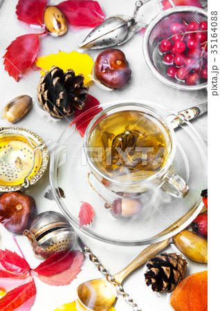 cup hot autumn tea cup hot autumn tea 35164088
