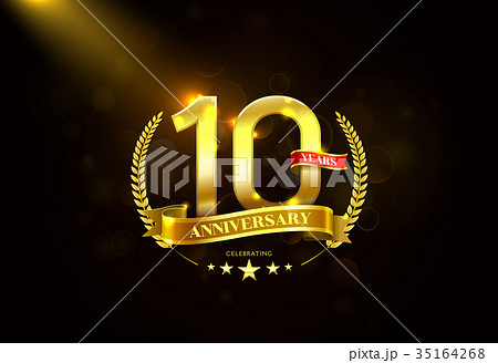 10 Years Anniversary with laurel wreath Ribbon 35164268