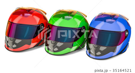 Set of colored racing helmet, 3D rendering 35164521