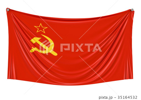 USSR flag hanging on the wall, 3D rendering USSR flag hanging on the wall, 3D rendering 35164532