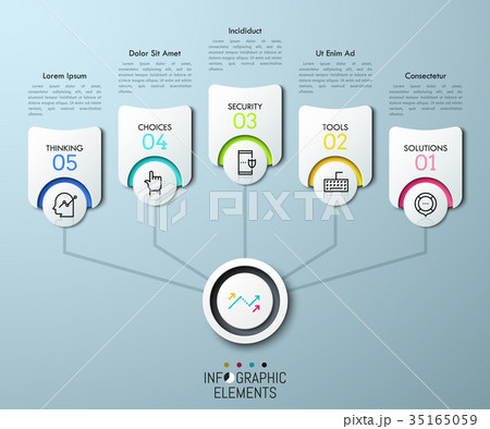 5 paper white elements, thin line icons and text 5 paper white elements, thin line icons and text 35165059