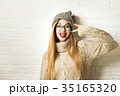 Trendy Hipster Girl in Winter Clothes Going Crazy 35165320