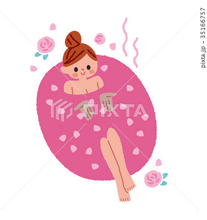 お風呂に入る女性 バラ風呂のイラスト素材