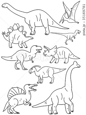 恐竜の素材 線画のイラスト素材