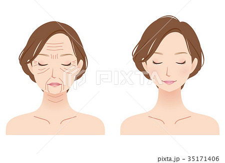 ミドル女性 顔のシワ 美容のイラスト素材