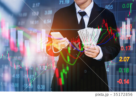 Businessman Holding dollar stock market financial  35172856