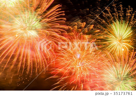 Beautiful firework as golden chrysanthemum Beautiful firework as golden chrysanthemum 35173761